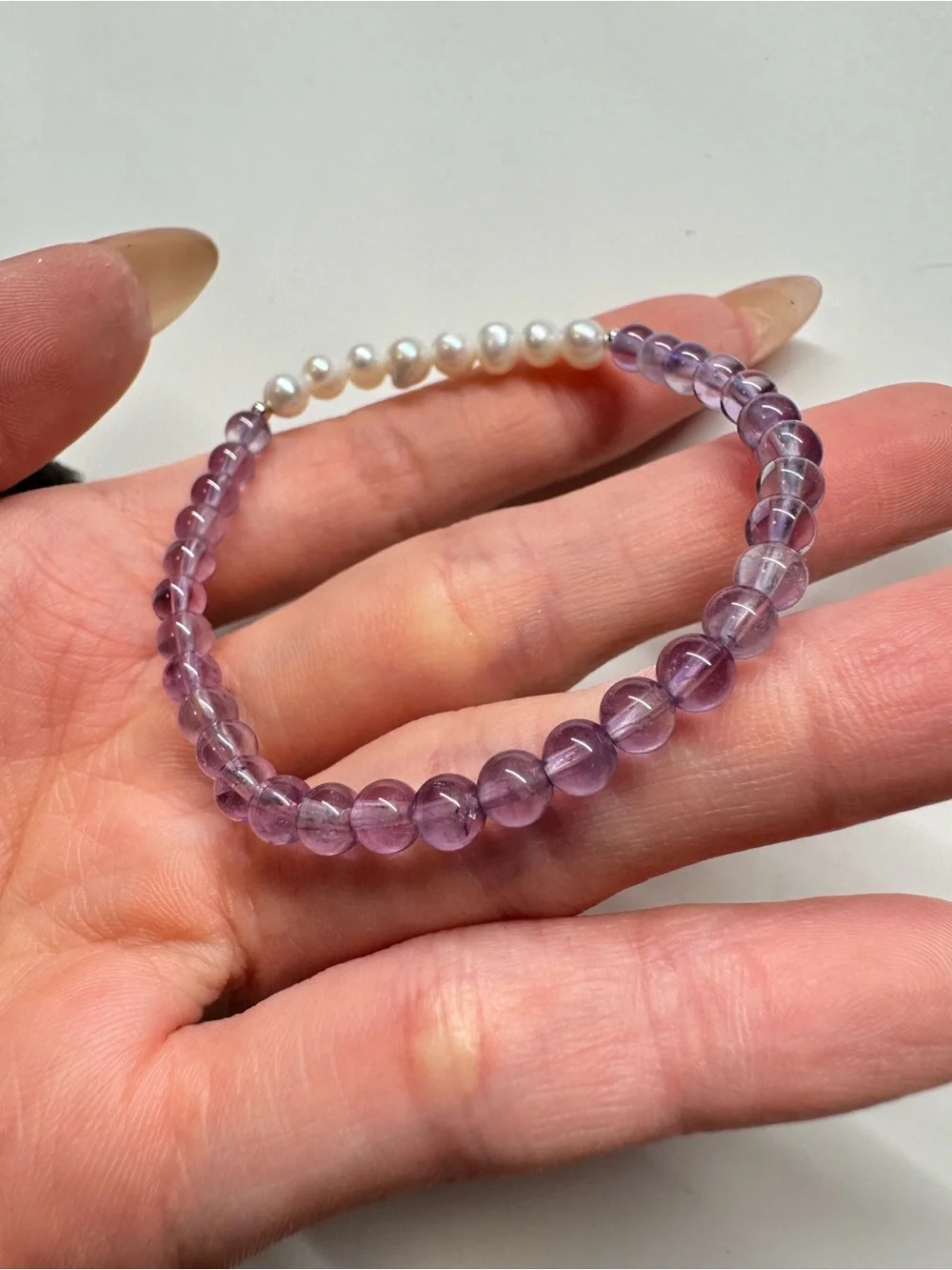 Amethyst Lavender and Cream Beaded Pearl Bracelet - Women Jewelry